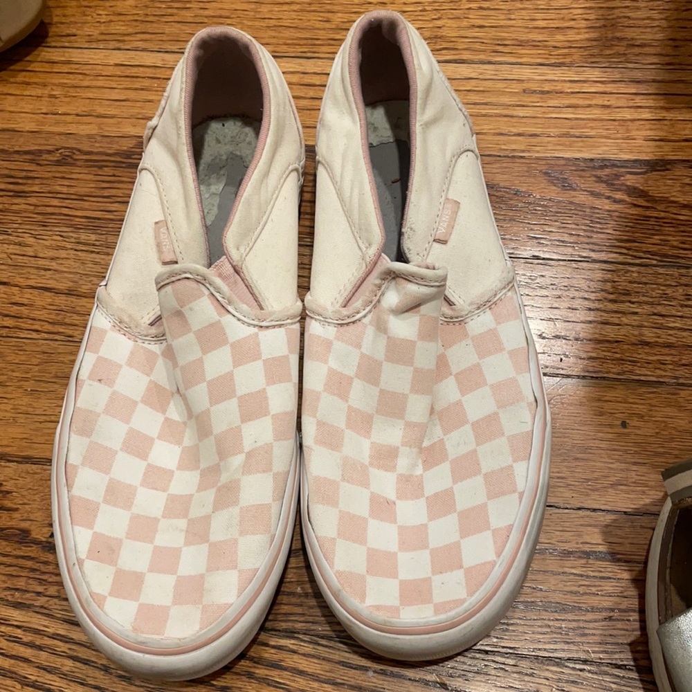 Pink and white checker board vans